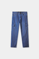 Men Loose Fit Mid Blue Six Pocket Pant